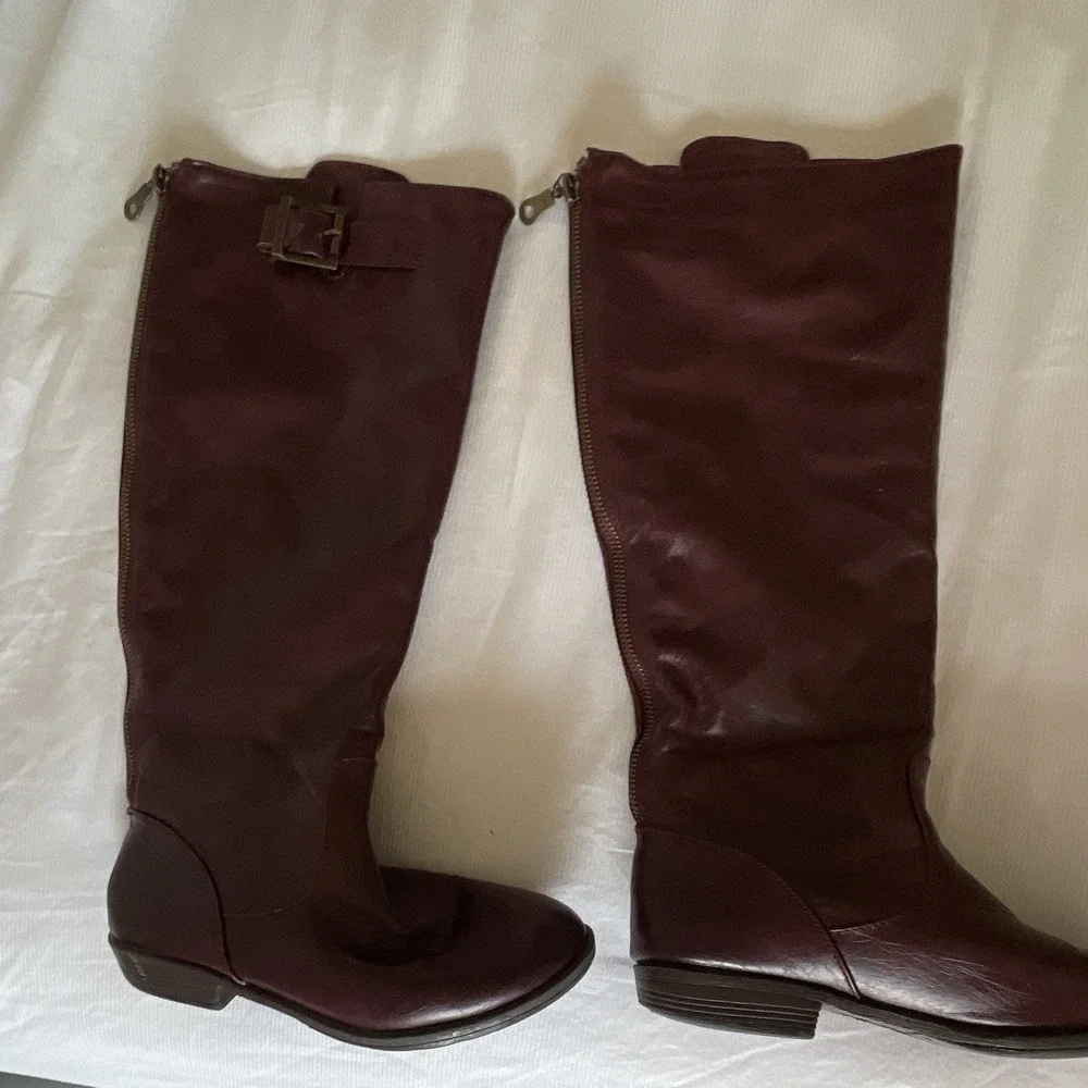 Bamboo Montage-01N Burgundy Knee‎ High Boot Buckle Zipper US 6 EU 36